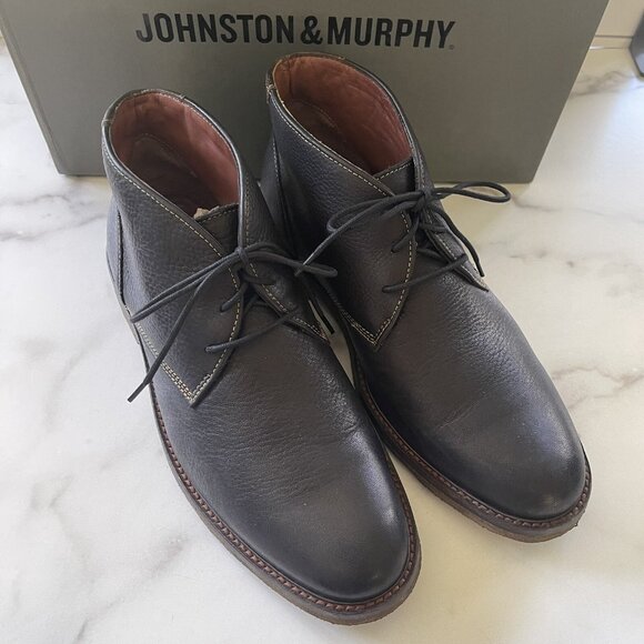 JOHNSTON & MURPHY Copeland Black 9M Men's Leather Crepe-Sole Chukka Boots - Picture 2 of 8